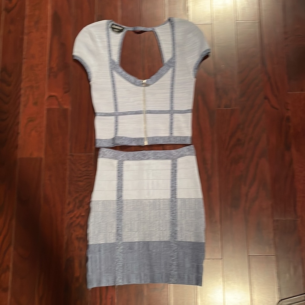 Bebe Bandage Bodycon crop top S  & mini skirt XS Set